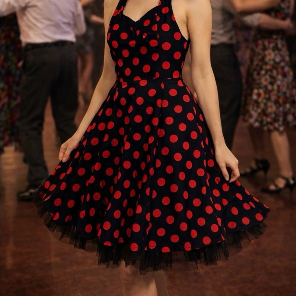 Red and black polka designer dot dress
